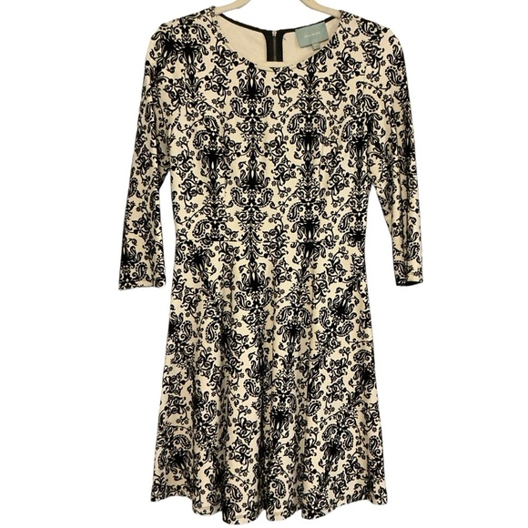 Anthropologie Skies‎ Are Blue Flocked Damask Black & Cream Dress Size XSFormal - Picture 1 of 6